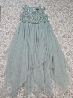 lilt Light Aqua Sequin Tulle High-Low Party Dress